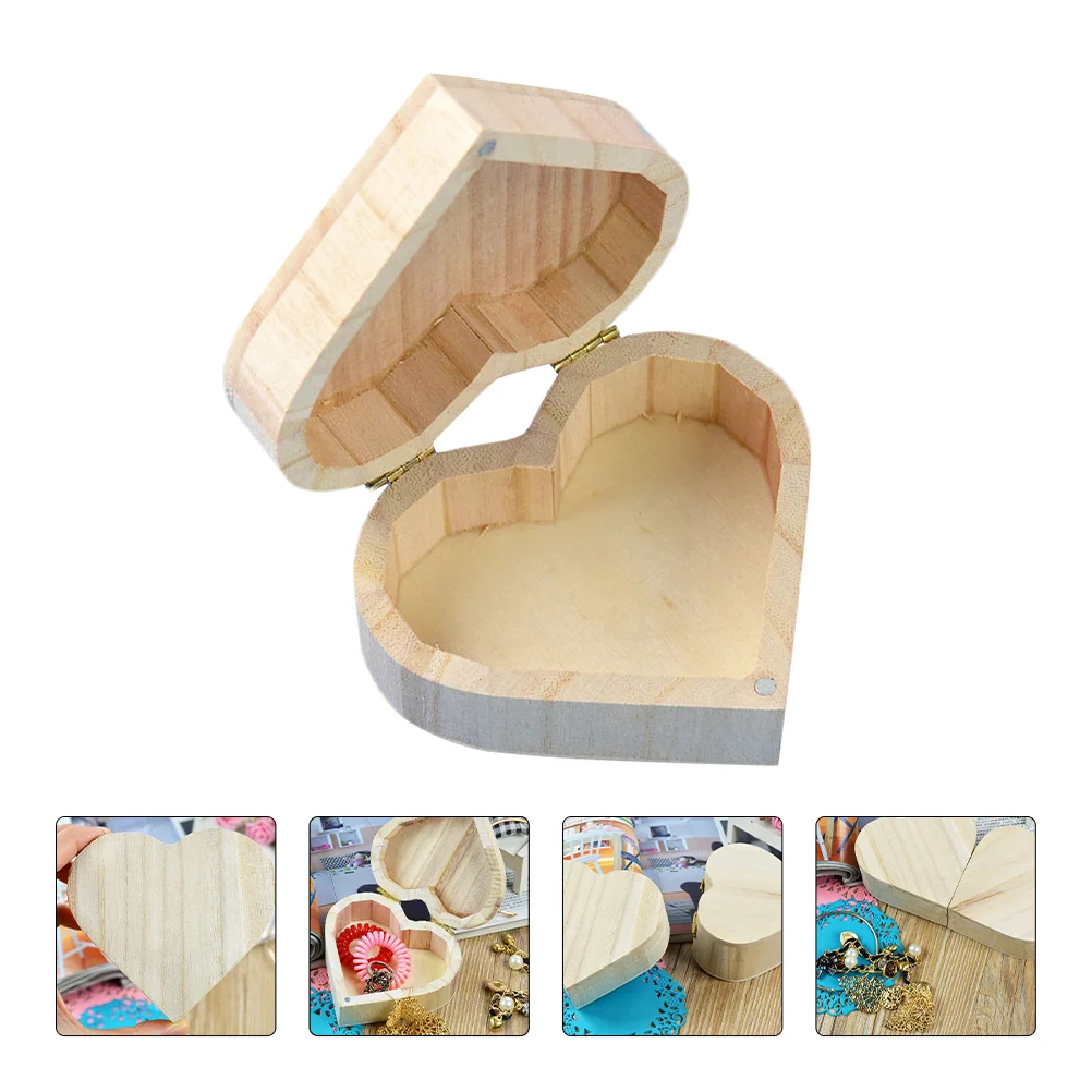 2Pcs Wooden Jewelry Boxes Unfinished Wood Box Heart Shaped Ring Cases Necklace Storage Containers with Magnetic Hinged Lid Gift 2pcs 3 inch 6 inch imitation wood grain paint roller brush wall painting tool sets wall texture art painting tool set