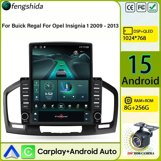 Autoradio Carplay pour Buick Regal pour Opel Insignia 1 2009 - 2013 Android Auto Navigation GPS Autoradio No 2din WiFi vidéo 4G BT 1