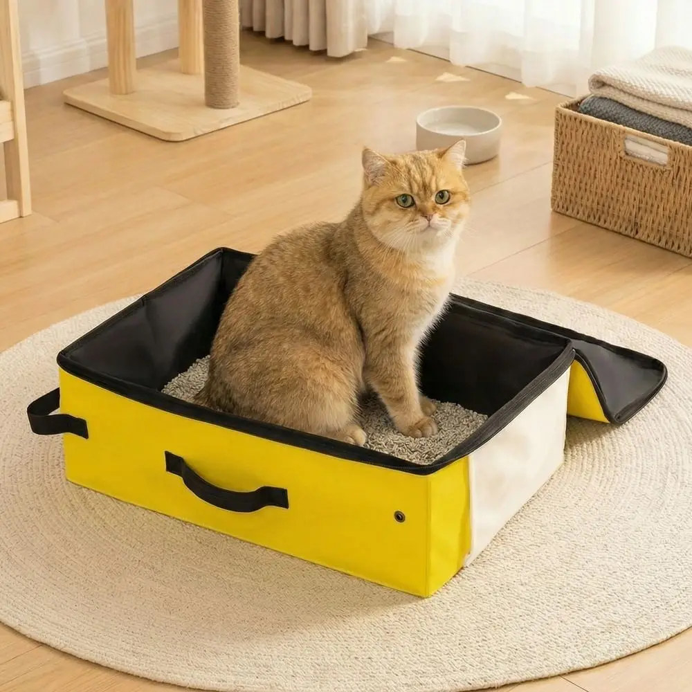 옥스포드 천 접이식 고양이 화장실 대용량 방수 휴대용 애완동물 변기 지퍼 뚜껑 포함 직사각형 이동식 고양이 화장실