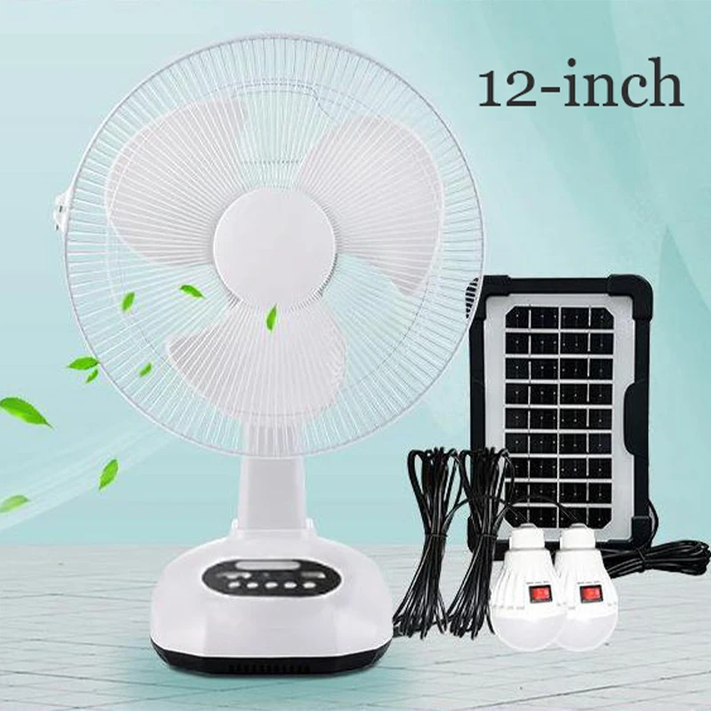 Portable 12 Inch Solar Charging Fan with LED Bulbs