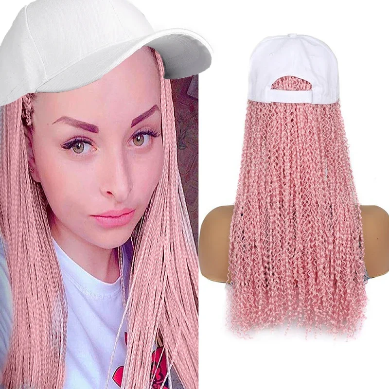 Parrucca intrecciata colorata Parrucche sintetiche da 16 pollici con berretto da baseball nero Zizi Box Wig Extension per capelli Cappello per donne_voghion.com
