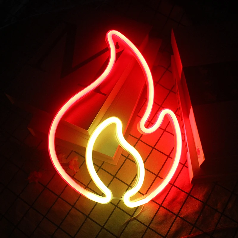 Fire Flame Neon Signs Design LED Wall Hanging Light USB/Battery Powered For Room Home Decor Shop Party Club Xmas Gift