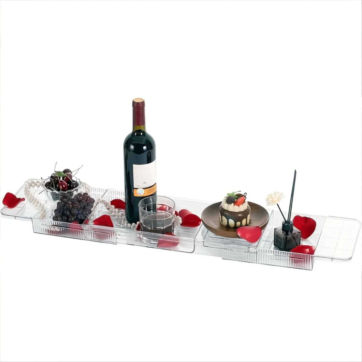 1PC Retractable Bathtub Rack-Space-Saving Bathroom Organizer with Adjustable Shower Tray, Bucket Holder, and Board-Durable
