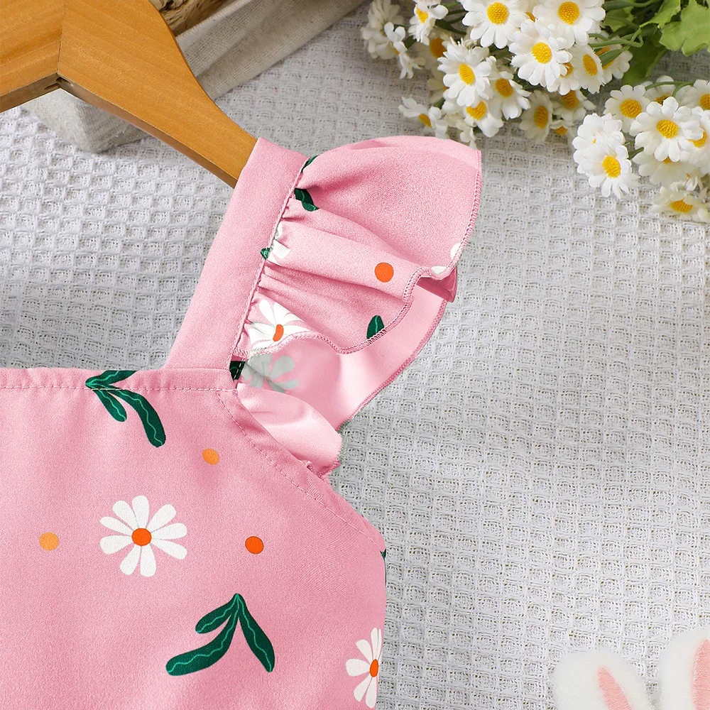 فستان بناتي صيفي بأكمام طويلة وطبعة نباتية