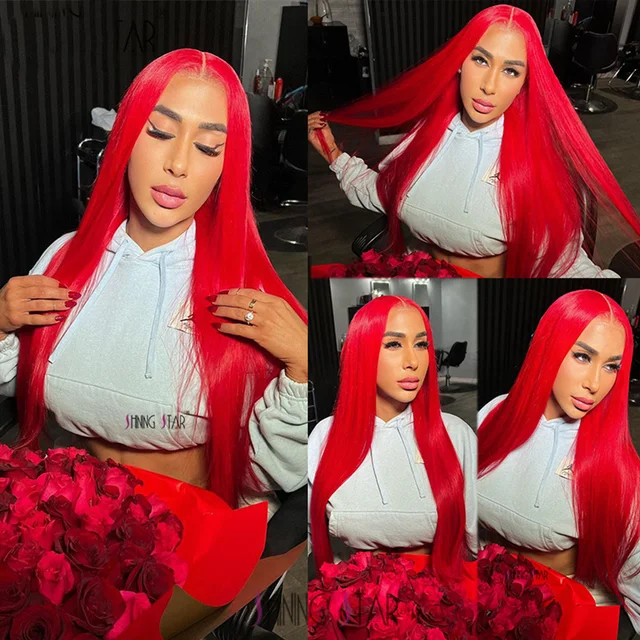 30 36 40 Inch 13x4 13x6 Straight Lace Frontal Wigs Hot Red Front Human Hair Wig 4x4 5X5 Closure Wig Pre Plucked For Women 4