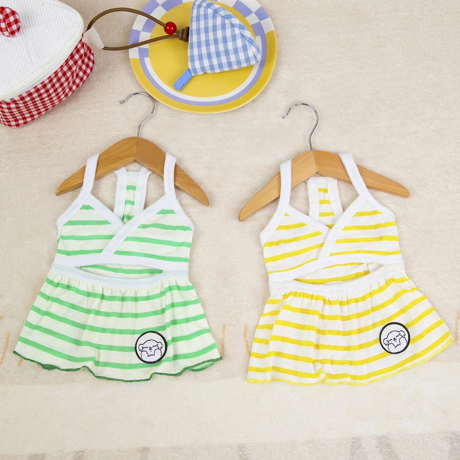 Summer Pet Stripe Swimsuit Clothing Pet Bikini Set Swimsuit Teddy Beach Cloth Dog Clothing Dog Dresses