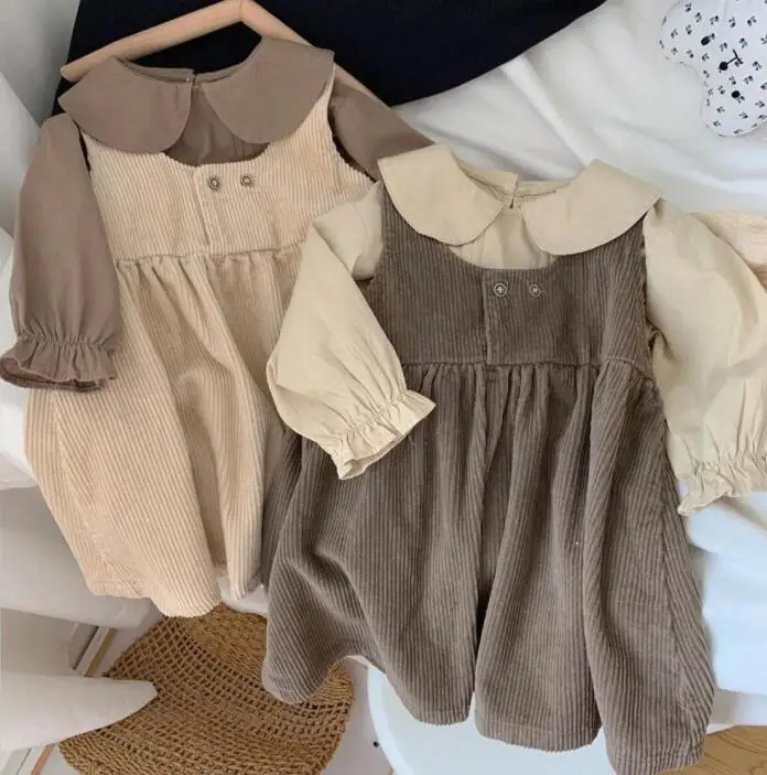 

Baby Dress Girls Corduroy Dress Set Children's Spring and Autumn Dress Girls Suspenders Shirt Two-piece Set