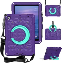 360 Rotatable Kids EVA Shockproof Tablet Case - Child Safe Protective Cover - iPad Air3 10.5 (Purple and Aqua)