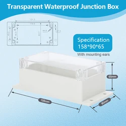 Waterproof Transparent Enclosure Box for Outdoor Electronic Projects (158 - 90 - 65 with ears)