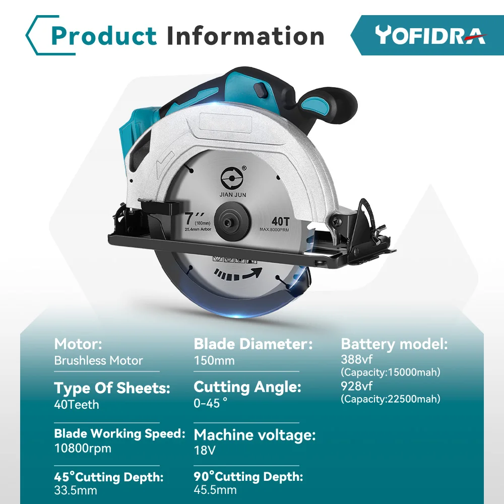 Yofidra 7 Zoll 180mm bürstenlose elektrische Kreissäge 10800 U/min kabelloses effizientes Holzbearbeitungs-Schneidwerk zeug für Makita 18vbattery