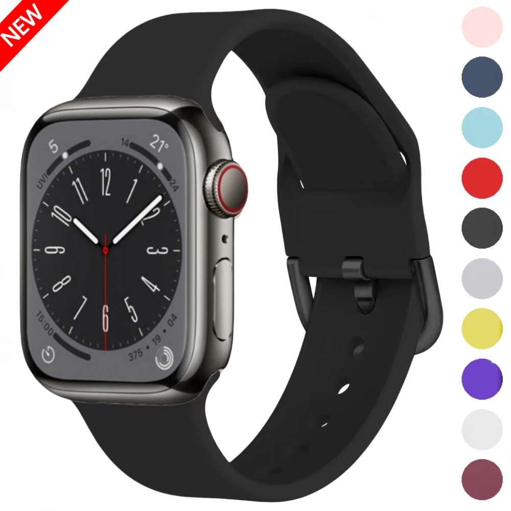 

Ремешок силиконовый для Apple Watch band, спортивный браслет для iWatch Series Ultra 8 7 6 5 4 SE, 45 мм 41 мм 49 мм 44 мм 40 мм 42 мм 38 мм
