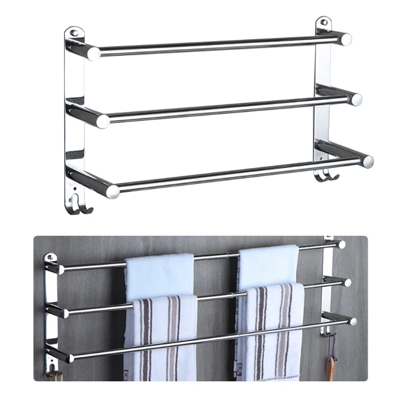 E5BE Stretchable Adjustable Stainless Steel Towel Bar 3-Tier Flexable Bathroom Rack Wall Mount Hand Towel Hanger Holder