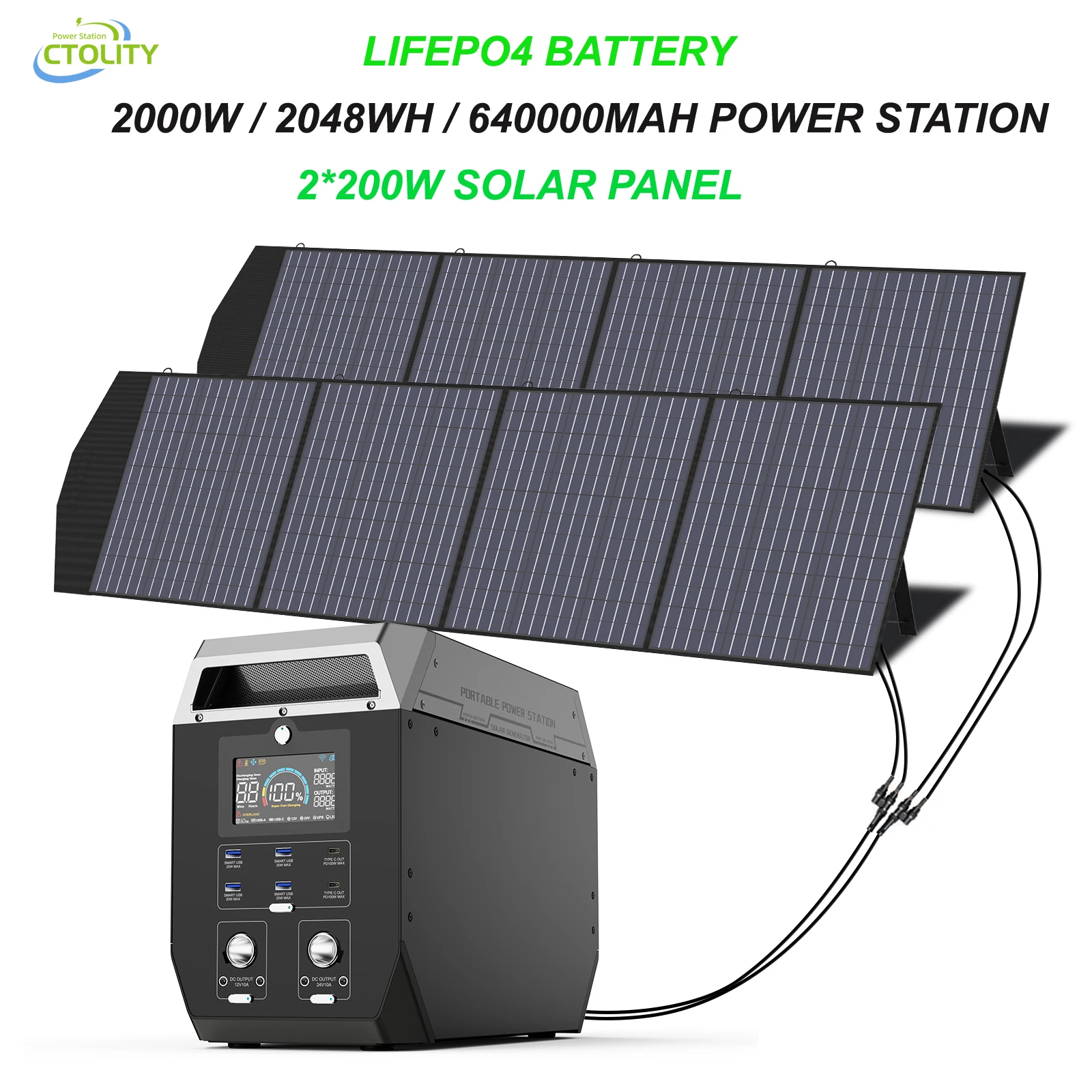 2000W/2048Wh Portable Power Station 640000mAh 220V LifePo4 Batterie