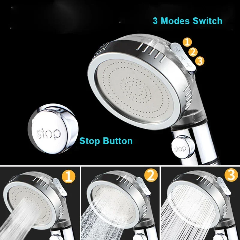 ZhangJi 3 Modes Adjustable High Pressure Shower Head Tourmaline Replaceable Filter SPA Shower Water Saving  Switch Button Shower 2