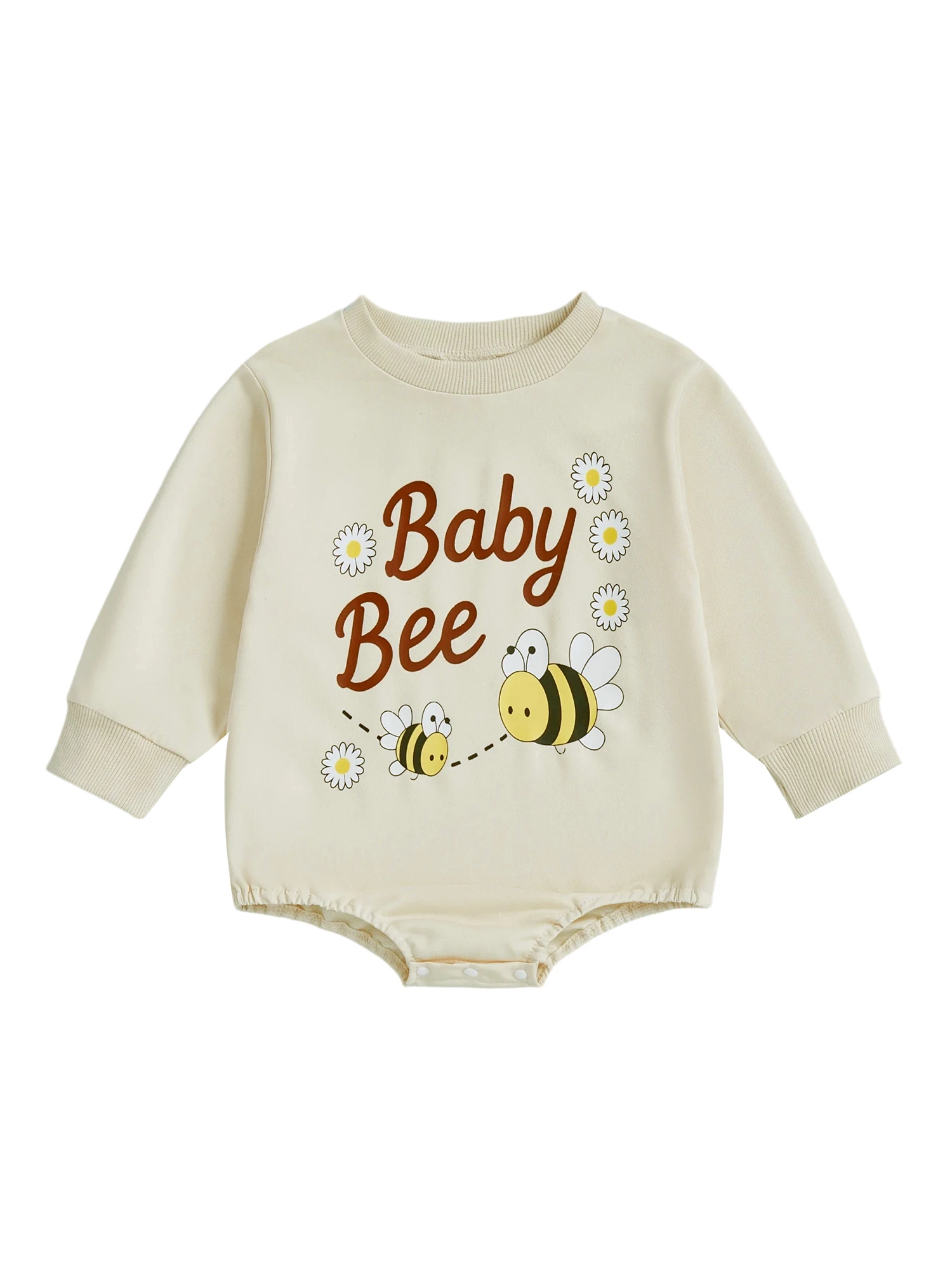 Infant Girls Autumn  with Cute Bee and Flower Design Soft Cotton Long Sleeve Round Neck Jumpsuit for Babies