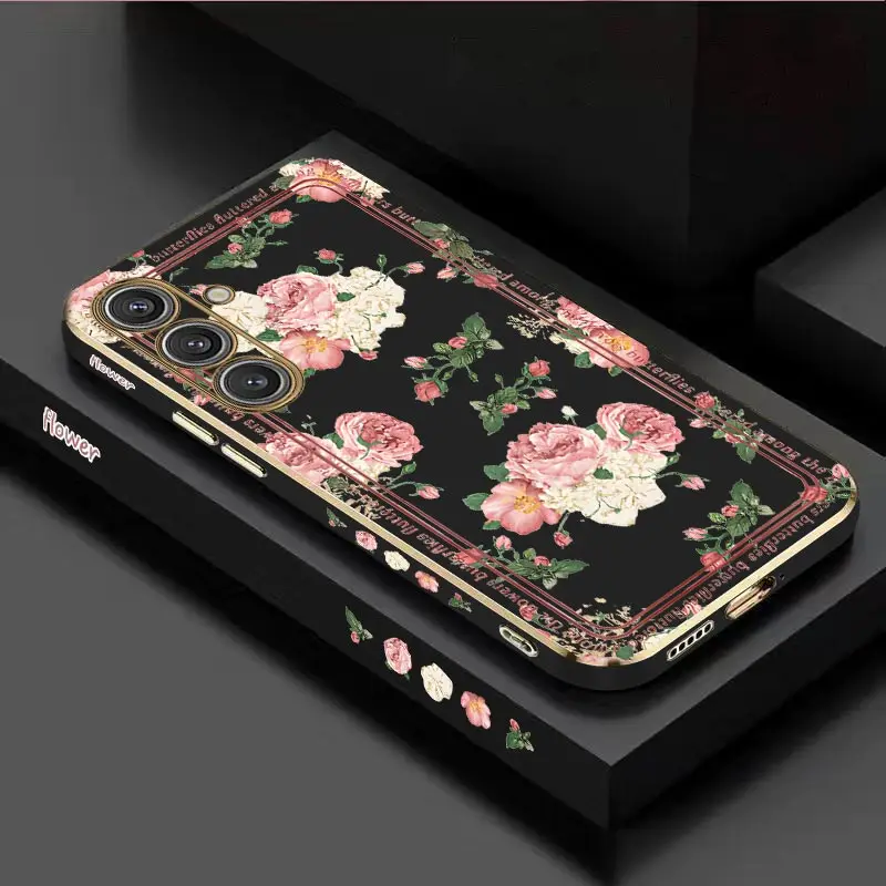 Pink Rose Luxury Plating Phone Case Cover