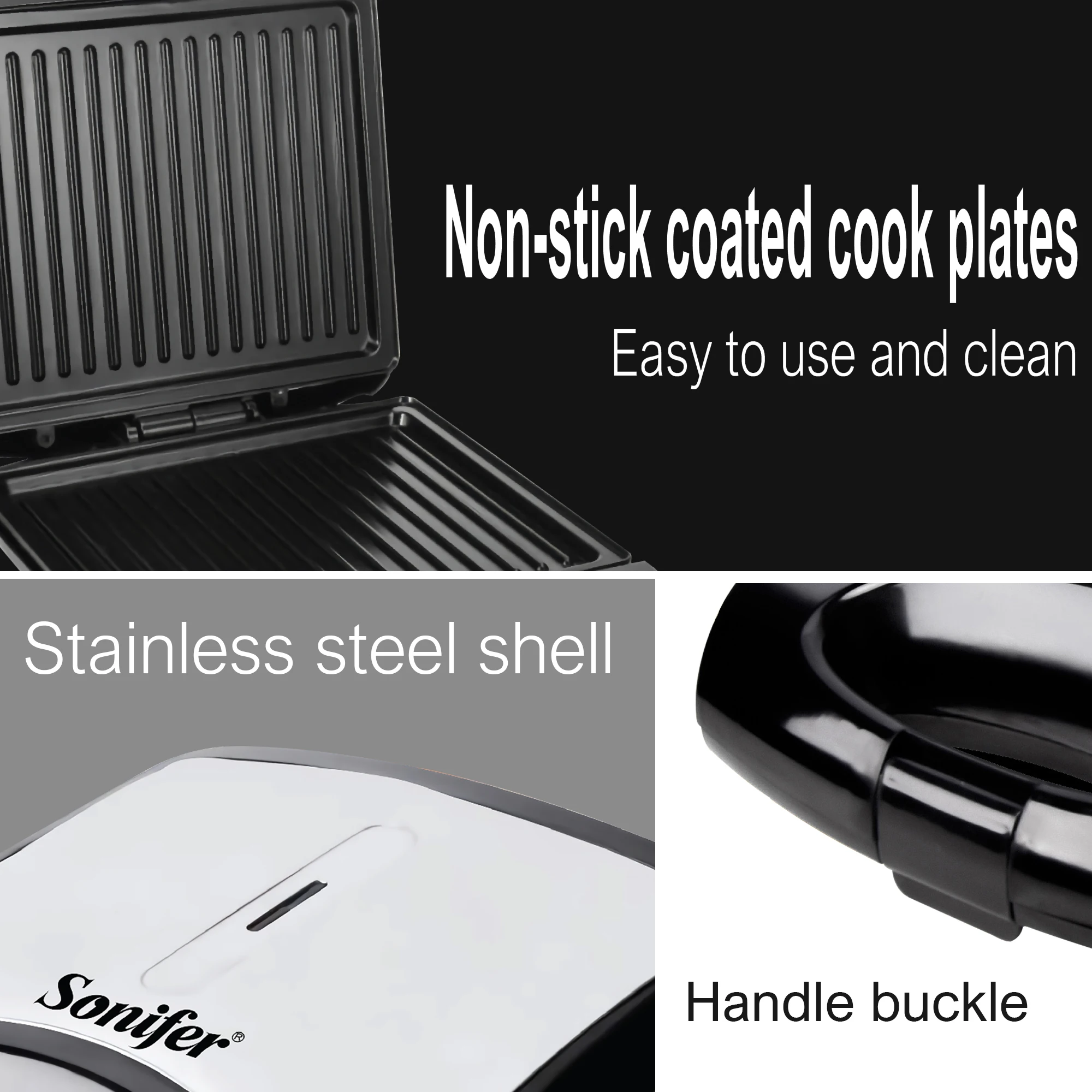 Electric Sandwich maker Large Panini 1400W Cooking Kitchen Appliances Breakfast Waffles Machine Non-stick Iron Pan Sonifer 5