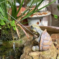 Creative Rope Fishing Turtle Statue Cute Simulation Turtle Resin Figurine Animal Sculpture Ornament Outdoor Home Garden Decor 3