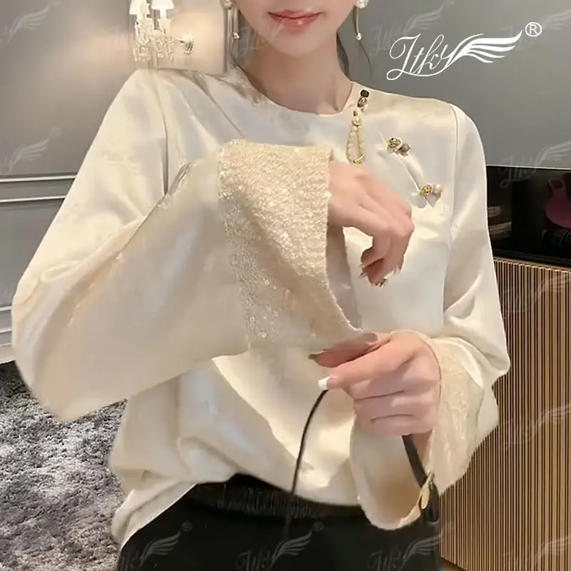 Autumn Winter Fashion Elegant Round Neck Long Sleeve Pullover Sweatshirt Casual Versatile Western Commuter Women's Clothing Top