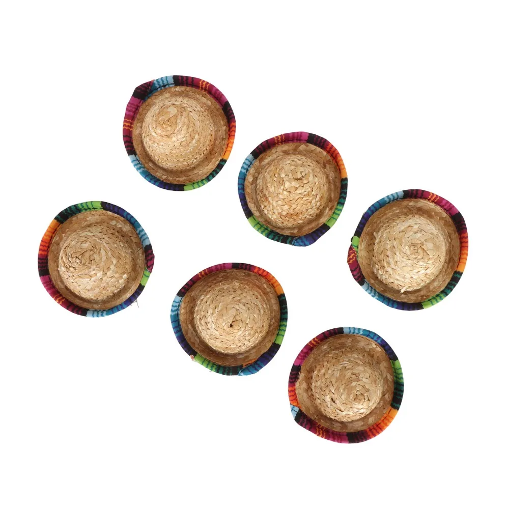 6pcs 밀짚 미니 솜브레로 밀짚 모자 경량 와이드 림 미니 멕시코 모자 프리 사..