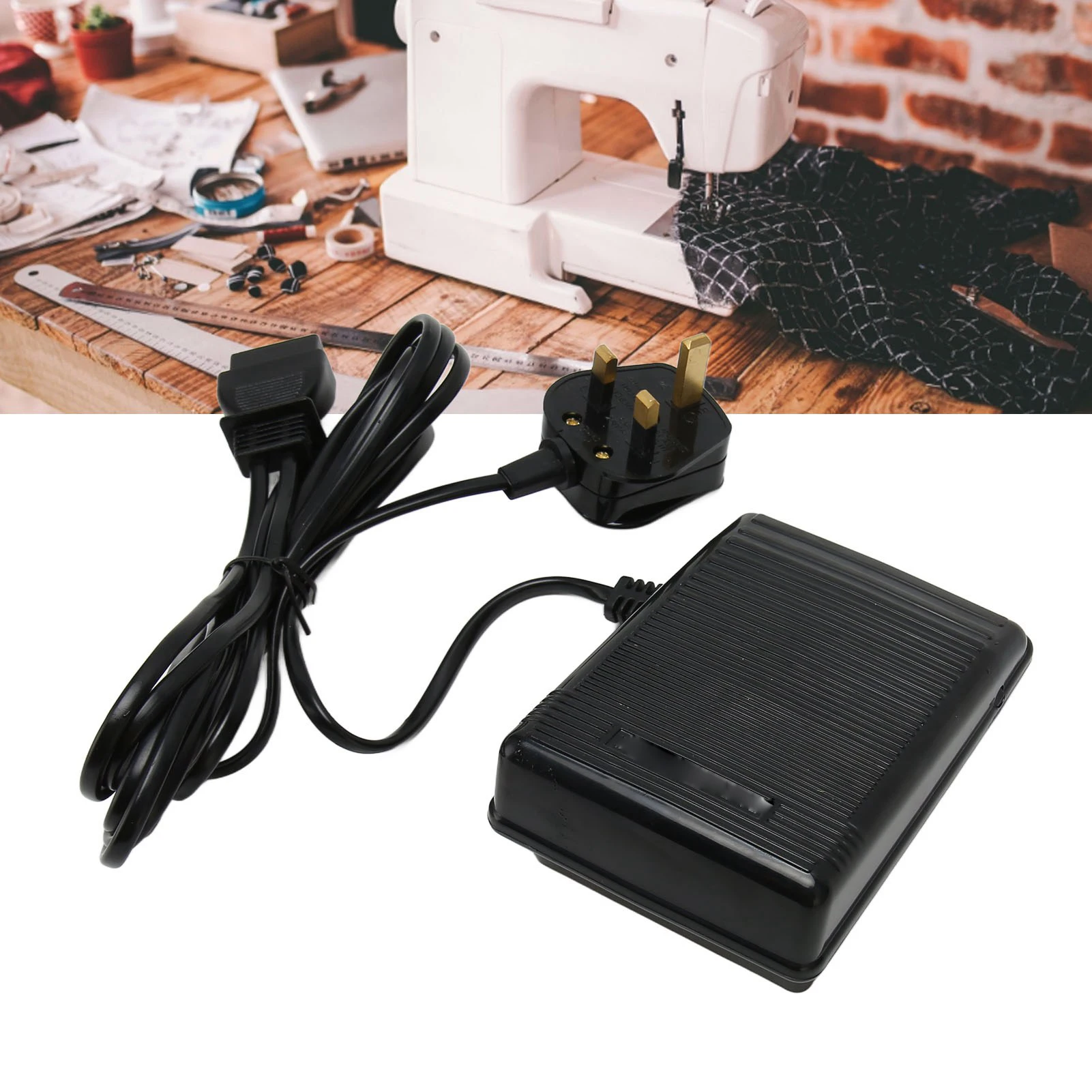 미끄럼 방지 풋 컨트롤 페달, 안정적인 플라스틱 발 속도 제어 페달, 영국 플러그 재봉용, 길이 3.5 인치, 220V, 5.3 인치