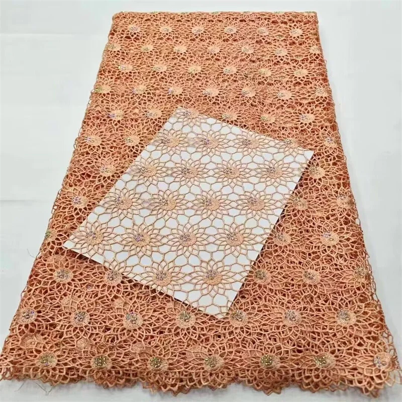 

Pink Guipure Cord Lace Fabric, Stones, Latest African Lace Fabric, High Quality, Wedding Party Dress Material, Chic Dress Sew