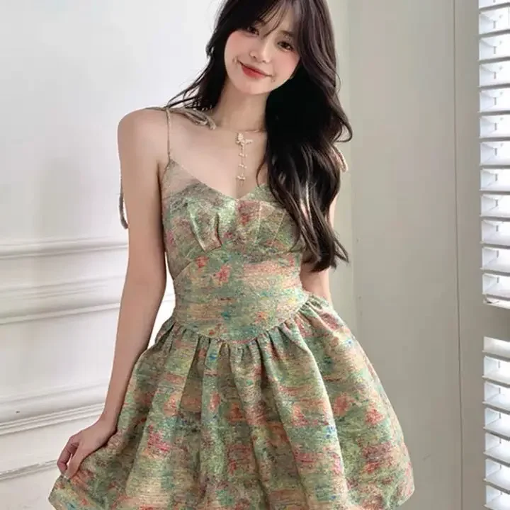 

Sleeveless Dress Women Summer All-match Sexy Leisure Print Design Sundress Elegant Female Korean Style Fit Vintage Aesthetic