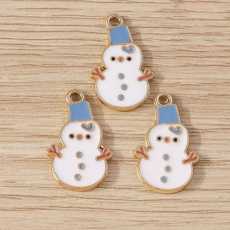 10 stücke Cartoon Emaille Weihnachten Schneemann Charms Anhänger für Schmuck machen Neujahr Ohrringe Halskette Armbänder DIY Handwerk Geschenke – Detail 5