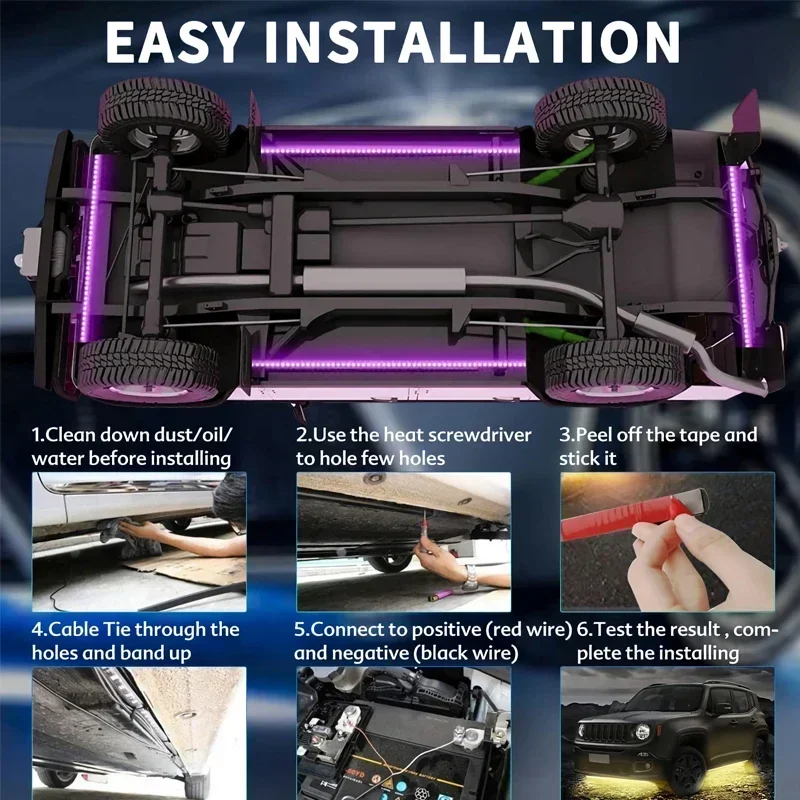 RGB LED Underglow Flexible Strip Lights 6