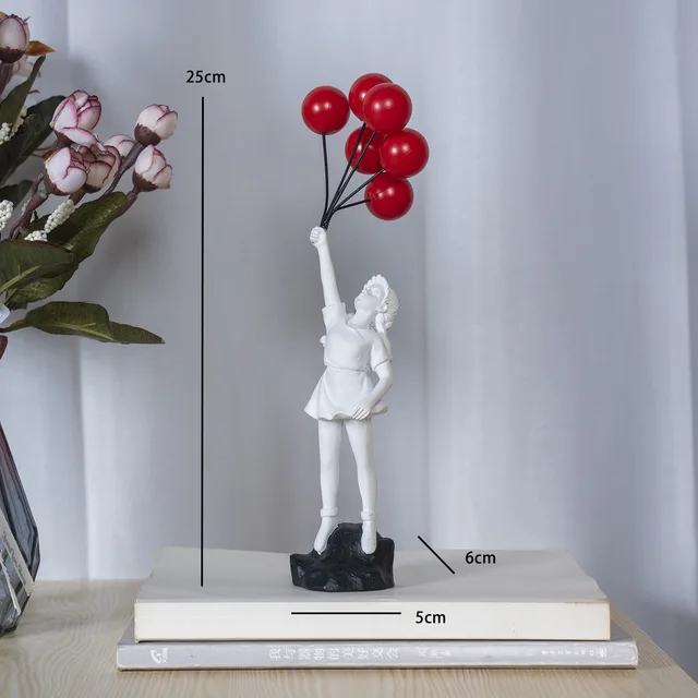 Statue en résine de ballon moderne nordique pour fille, décoration de maison, ballon volant, Sculpture artistique, ornements artisanaux, décor de salon 6
