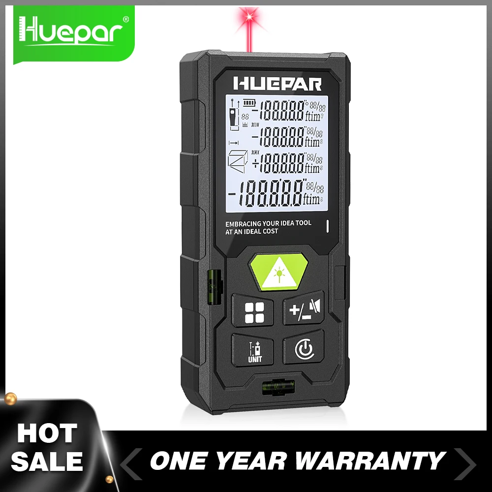 Huepar Laser Measure 50M/80M/100M/120M Rangefinder Digital Laser Distance Meters With Backlit LCD,M/in/Ft/Ft_in_ Unit Test Tool