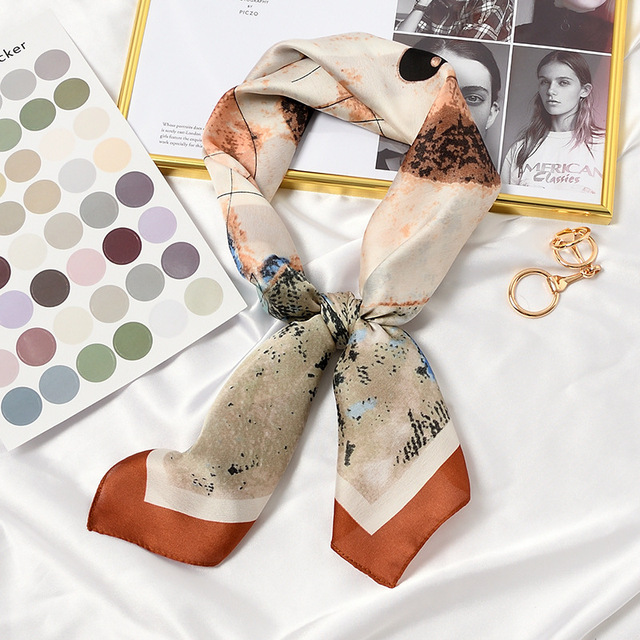 70x70cm Women Multifunction Polyester Silk Scarf Elegant Stripes Printed Casual Satin Small Square Wraps Scarves Shawl Girls