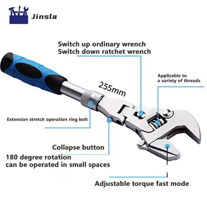 

10 Inches Wrench Adjustable Folding Wrench Repair Rotary Wrench Foldable Length 255mm Tool Tpr Repair Tool Multifunction Fast