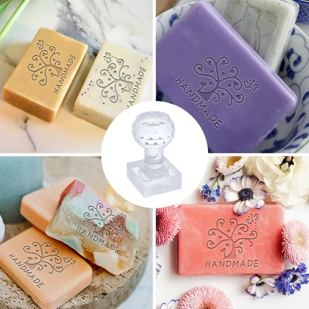Handmade Soap Stamp Flower Acrylic Stamp with Handle Tree Soap Embossing Chapter Imprint for Handmade