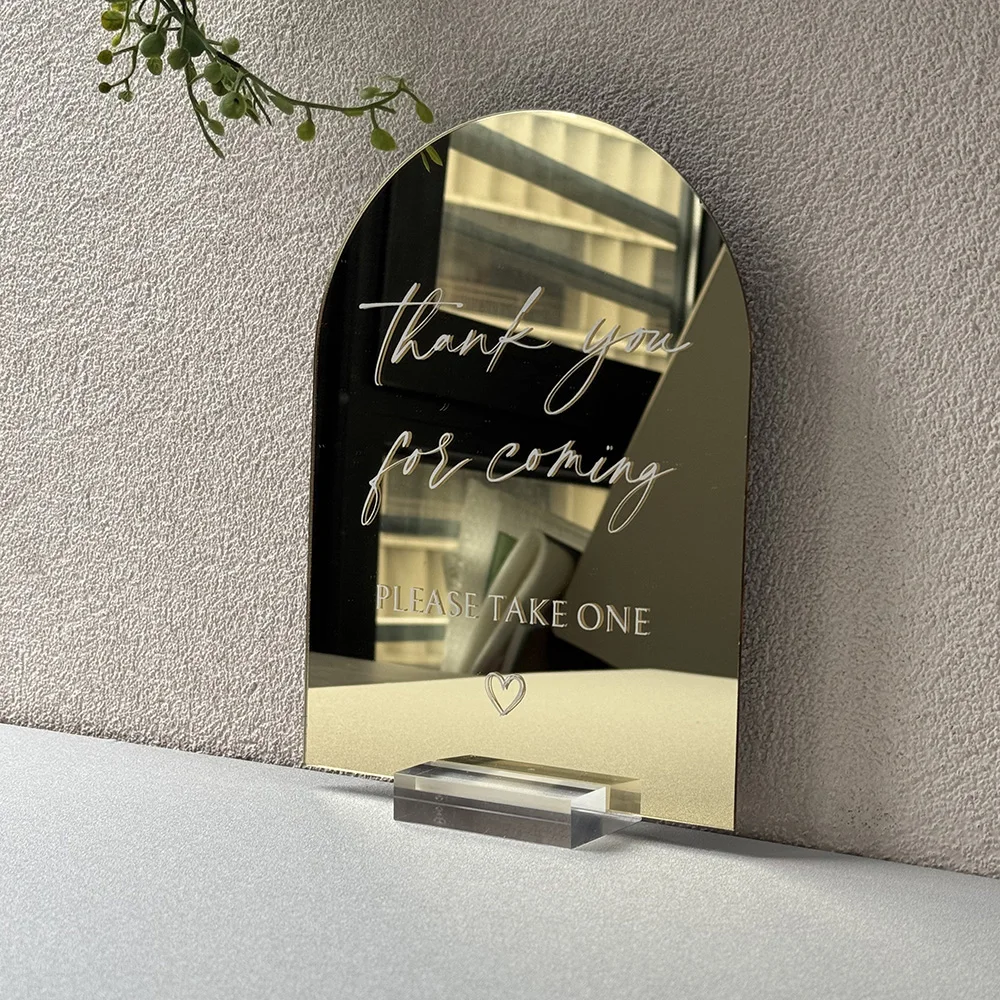 Arch Acrylic Wedding Table Sign Gold Mirror Acrylic Signs with Clear Stand Please Sign Our Guestbook and Please Take One 6*