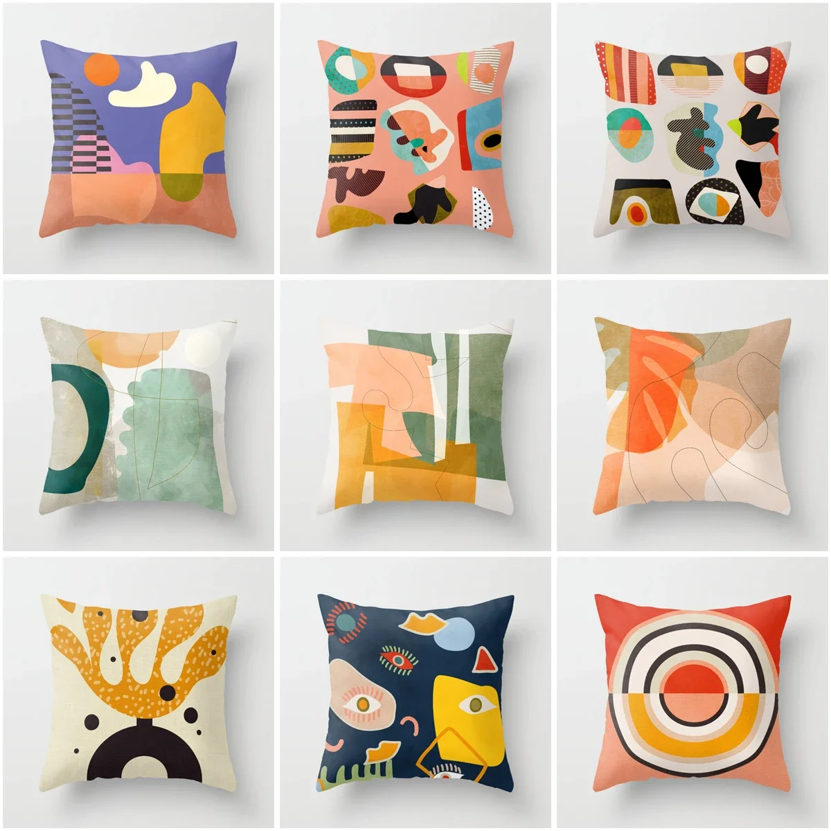 Elegant Nordic Geometric Abstract Cushion Covers - Pink, Red, Yellow