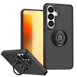 Luxury Shockproof Armor Phone Case with Magnetic Ring Stand Holder and Clear Cover - S26 Plus 5G (QY - Black)