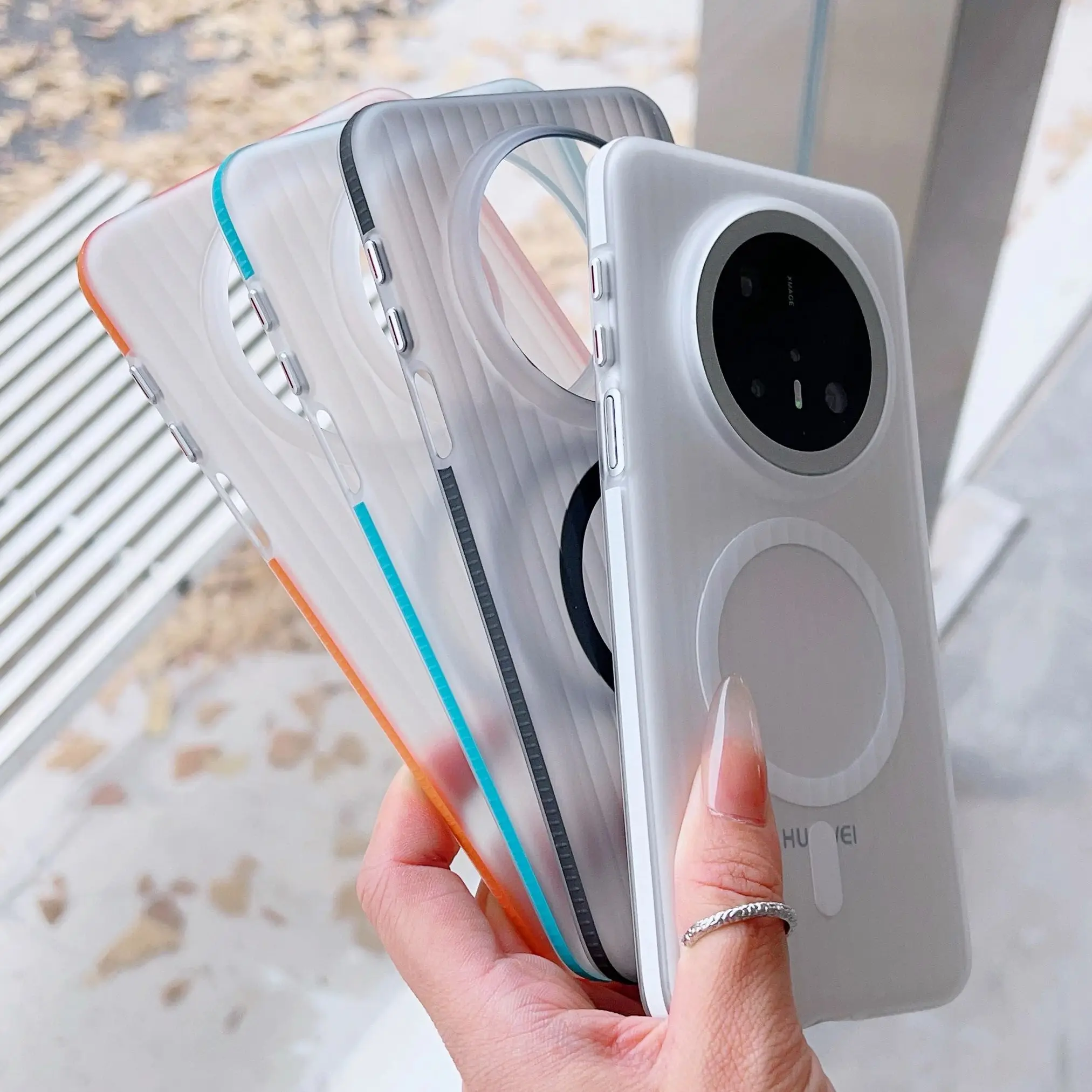 Magnetic Transparent Frosted Stripe Case with Corrugated Design