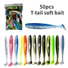 50pcs/Pack Two Color T-tail Soft Bait 9cm/12cm Mixed Color Silicone Fishing Lures Artificial Simulation High Elasticity Wobblers 1