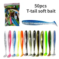 50pcs/Pack Two Color T-tail Soft Bait 9cm/12cm Mixed Color Silicone Fishing Lures Artificial Simulation High Elasticity Wobblers 1