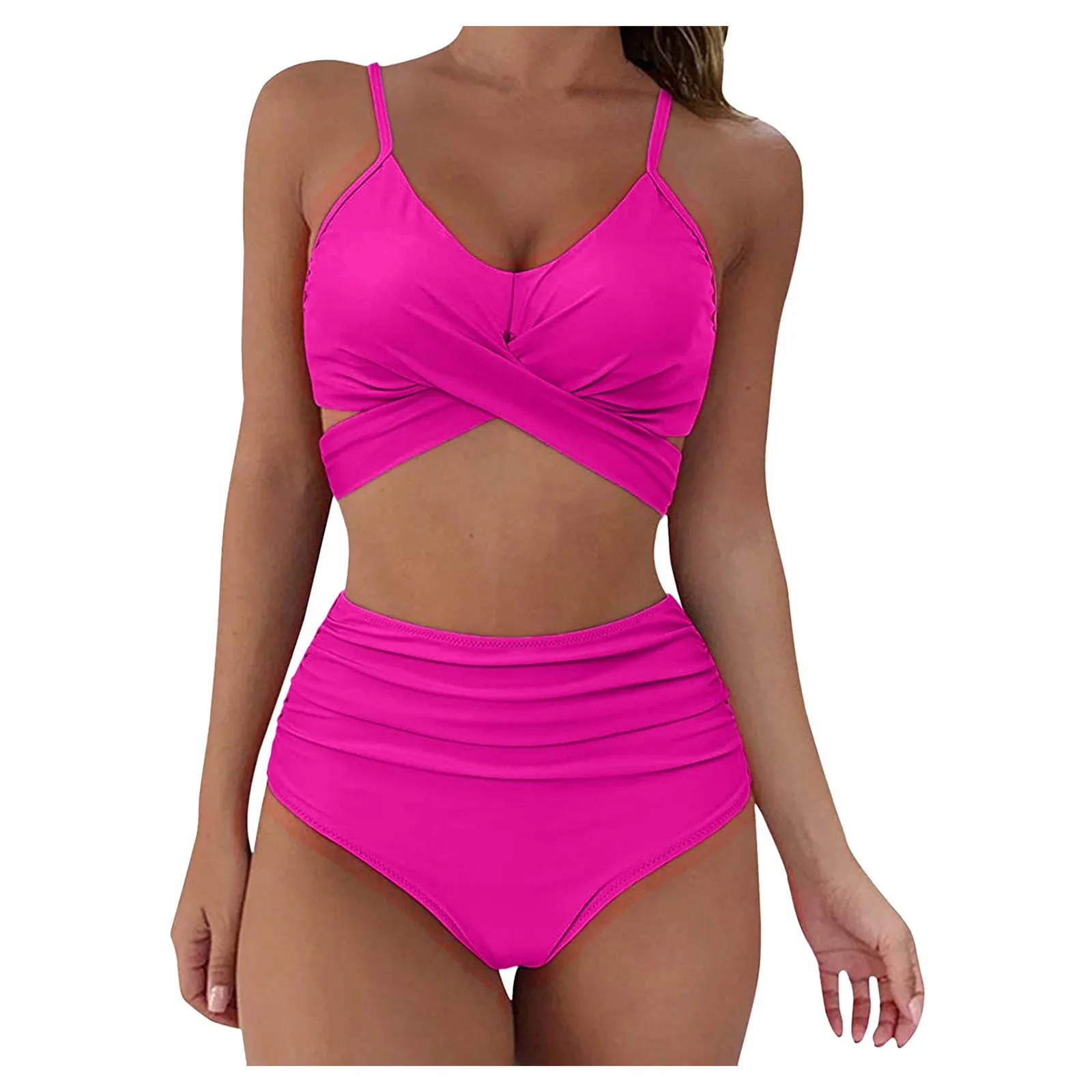 Swimsuit Women Sexy Soild Print Bikini Set Push Up Bathing Swimwear High Waist Swimsuit Solid купальник 2024 Saida De Praia