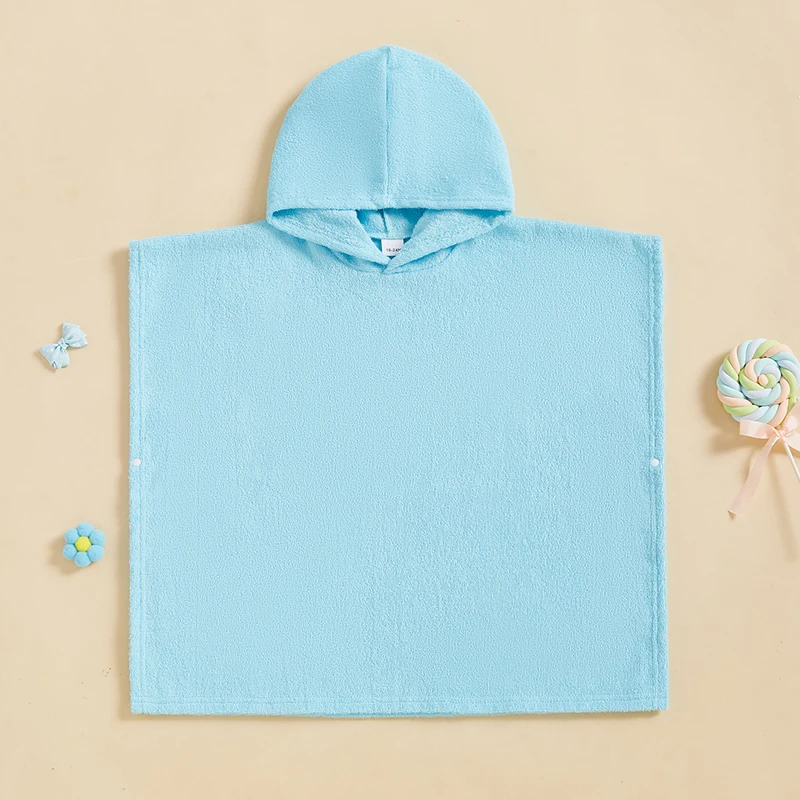Kids Hooded Beach Poncho Towels Solid Color Loose Fit Beach Robe Cover-up for Summer