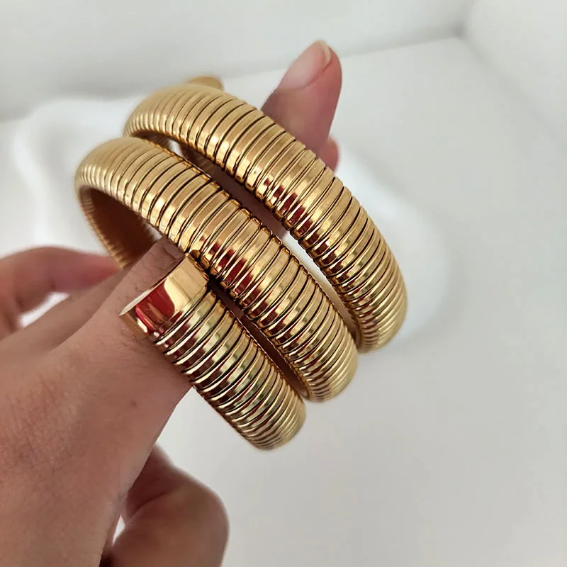 Elastic 3 layered chunky bangles for women stainless steel bangles statement stainless steel jewelry new in non tarnish 2024 3