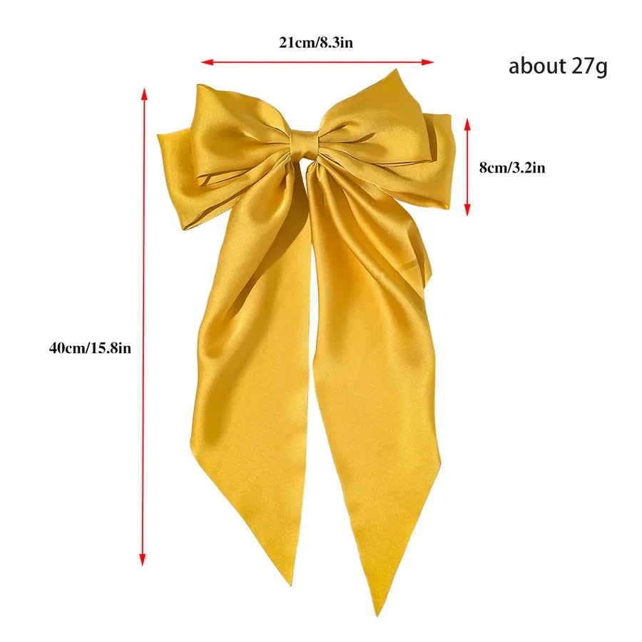 Korean Accessories Hair Clips for Women Girls Big Bowknot Solid Satin Long Ribbon Bows Spring Clamp Barette Cheveux Femme 2023 images - 6