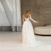 High Collar Tulle Women Wedding Dresses Sweet Lace Appliques A-Line Bridal Gowns Mopping length Long Sleeves Princess Bride Robe 2