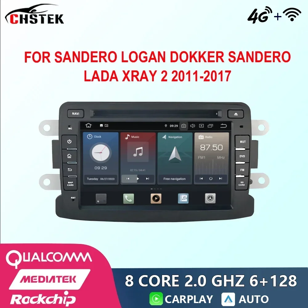 

CHSTEK Car Radio Android For Sandero Logan Dokker Sandero Lada Xray 2 2011-2017 Qualcomm Bluetooth DVD CarPlay WIFI 4G Autoradio