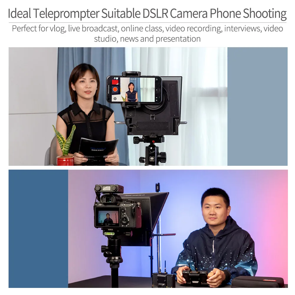 FEELWORLD TP2A 8 inch Mini Teleprompter Portable Supports Under Smartphone Tablet Prompting DSLR Camera Bluetooth Mini Teleprompter