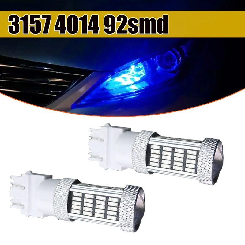 

2 шт. 3157 92-SMD-4014 светодиодные фары для автомобиля пикапа грузовика 12 В ультра синие дневные ходовые огни лампы Внешние детали автомобильные а...