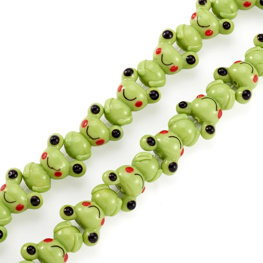 25Pcs Frog Lampwork Beads Handmade Bumpy Glass Cute Cartoon Beading