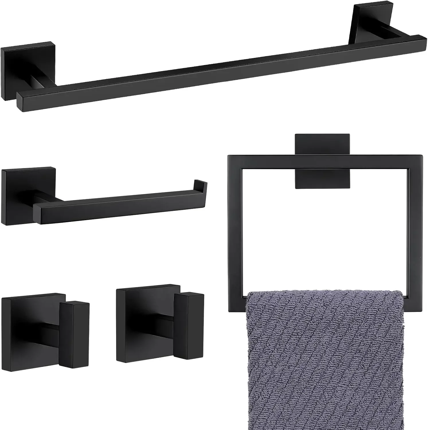 YACVCL Black Bathroom Hardware Set, 5 Pieces Bathroom Accessories Set, 23.6 Inch Bath Towel Bar SUS304 Stainless Steel Tow